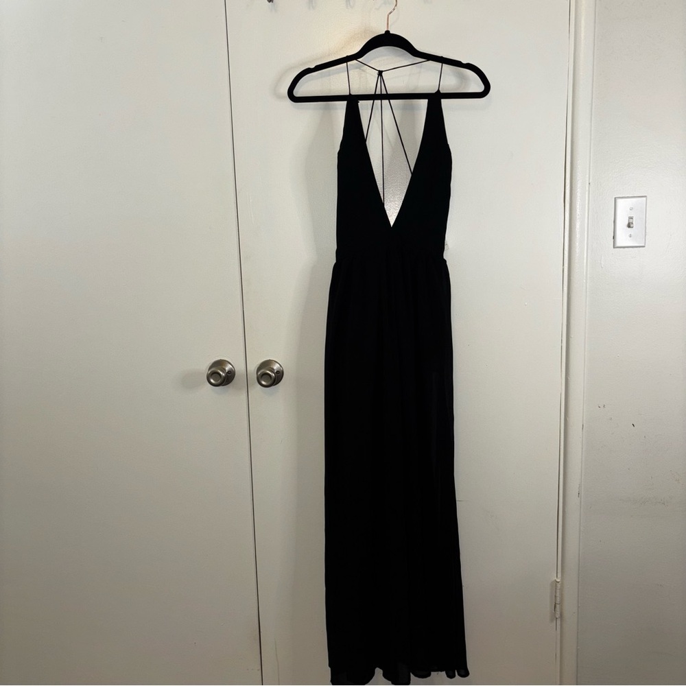 Tobi Black Sleeveless Strappy Back Halter Maxi Dress Size XS